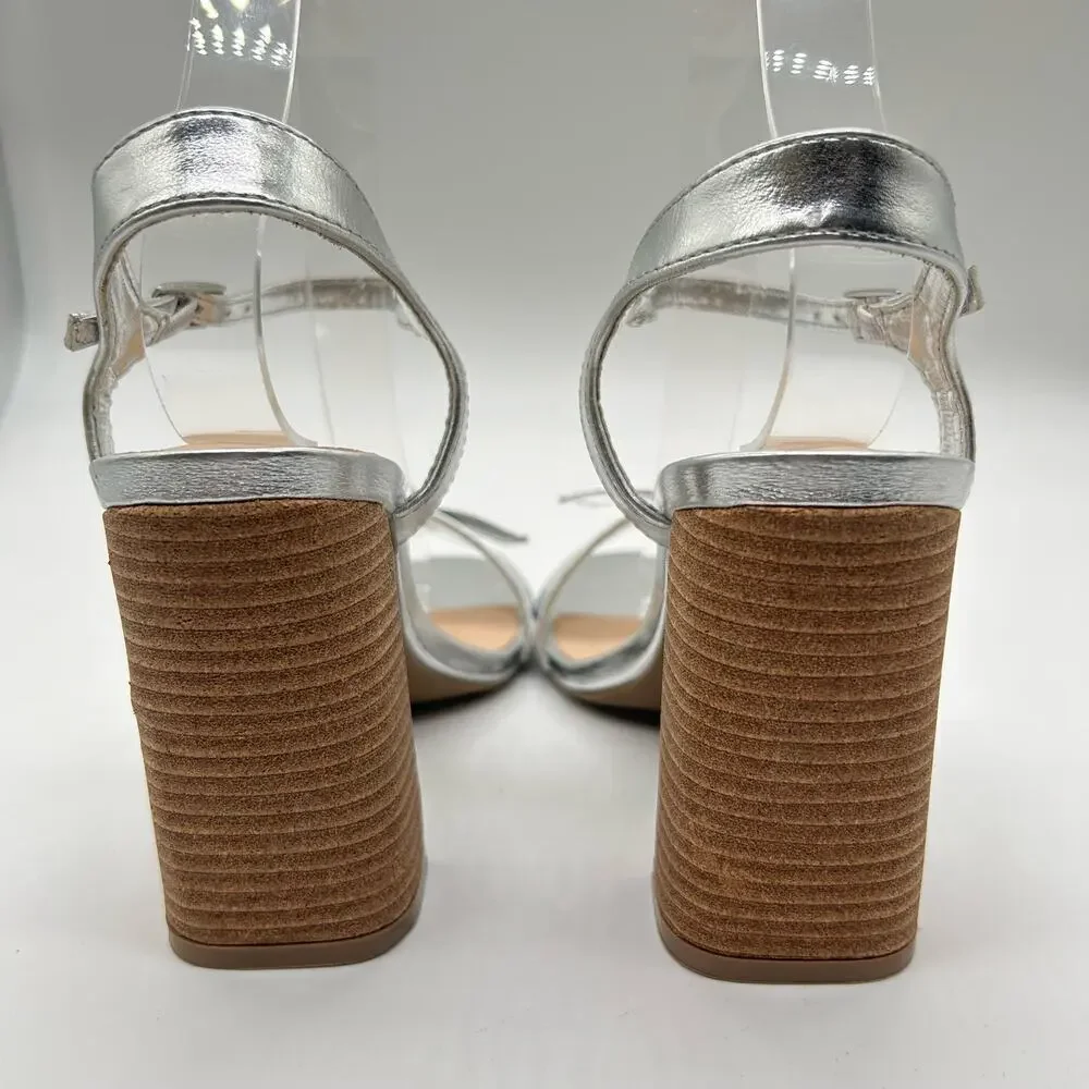 Journee Collection‎ Sandals Womens 7 Silver Dianne Heeled Open Toe Sandals NEW